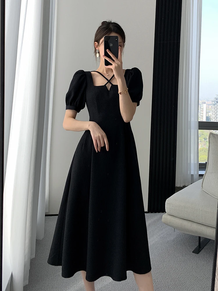 2022 Summer Women Fashion Elegant Casual Solid Puff Sleeve Midi Dresses Evening Office Lady Female A Line Clothes Vestdios Black
2022 Summer Women Fashion Elegant Casual Solid Puff Sleeve Midi Dresses Evening Office Lady Female A Line Clothes Vestdios Black