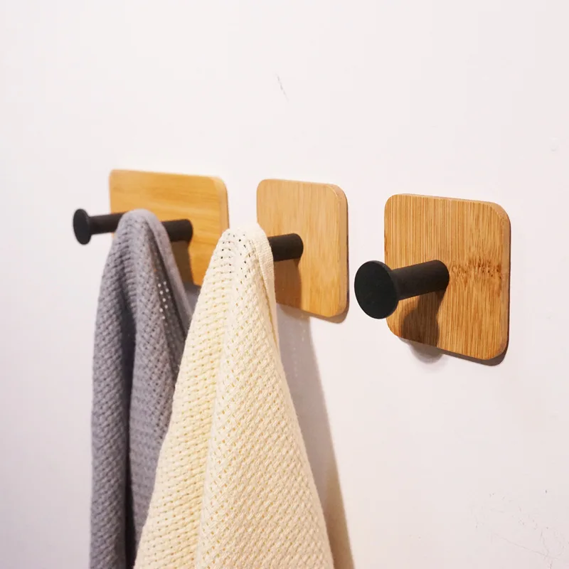 

New Wall Wood Hook Decorative Coat Cloth Hanger Hook 3M Adhesive Bathroom Towel Robe Holder Rack Kitchen Gadgets Organizer Hook