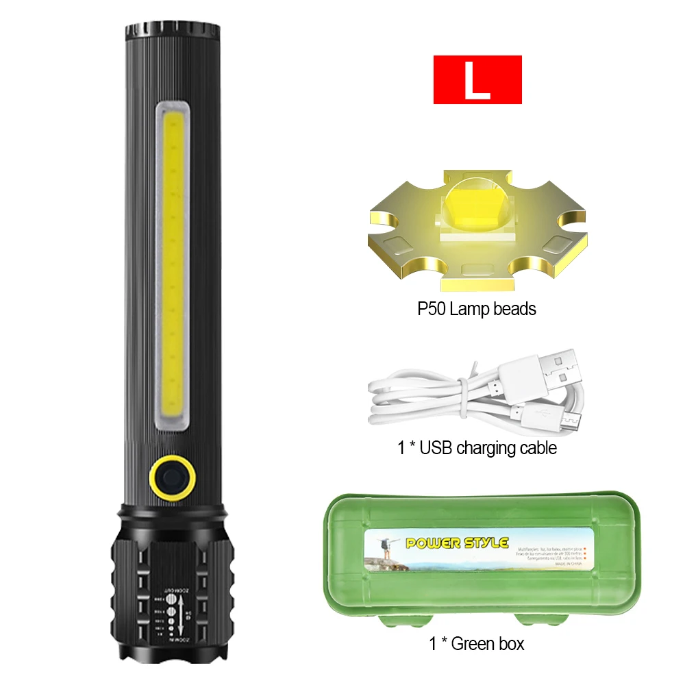 LED Flashlight Power Bank Torch P50 USB Charging Torch Flasglight Outdoor Lighting Zoomable Portable Light Emergency Glare Light
LED Flashlight Power Bank Torch P50 USB Charging Torch Flasglight Outdoor Lighting Zoomable Portable Light Emergency Glare Light