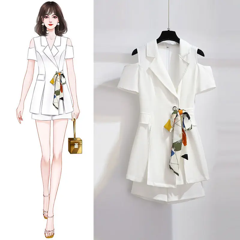 Женский офисный костюм из двух предметов, свободный блейзер с коротким рукавом и шорты с завышенной талией и широкими штанинами, Модель C54 н... 
Женский офисный костюм из двух предметов, свободный блейзер с коротким рукавом и шорты с завышенной талией и широкими штанинами, Модель C54 н...