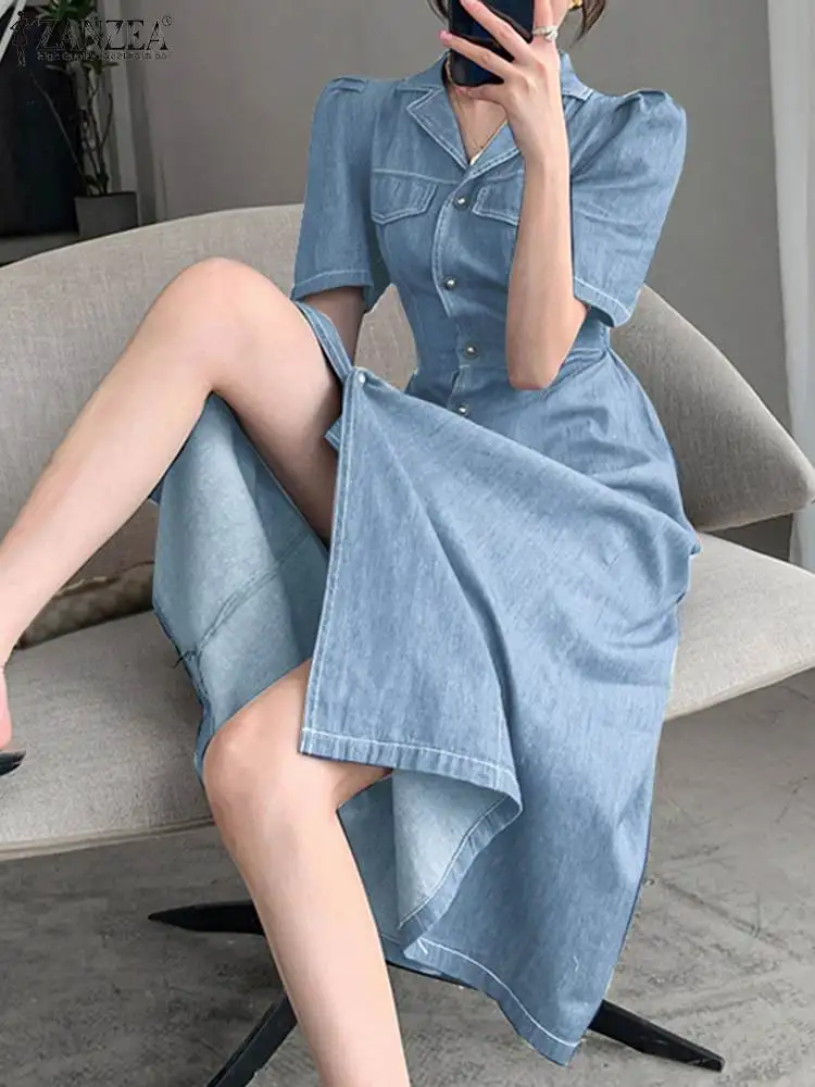 ZANZEA Korean Button Up Cinched Waist Dresses Fashion Denim Midi Dress Women Elegant Notched Collar Short Sleeve A-line Vestidos
ZANZEA Korean Button Up Cinched Waist Dresses Fashion Denim Midi Dress Women Elegant Notched Collar Short Sleeve A-line Vestidos
