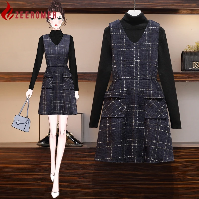 2022 Autumn Elegant Office 2 Piece Set Women Black Turtleneck Knitted Sweater + V-neck Sleeveless Plaid Tweed Vest Dress Suits
2022 Autumn Elegant Office 2 Piece Set Women Black Turtleneck Knitted Sweater + V-neck Sleeveless Plaid Tweed Vest Dress Suits