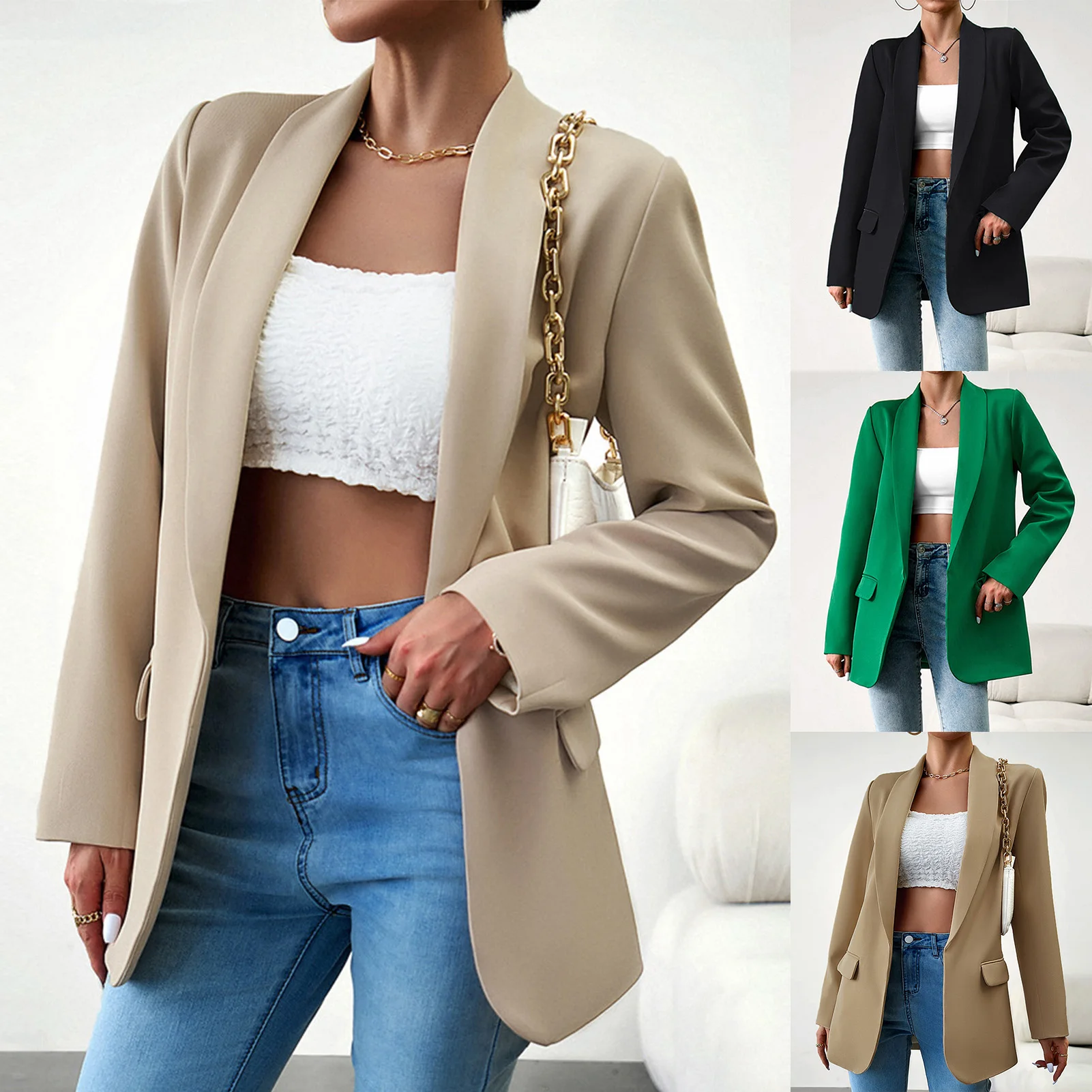 Elegant Business Lady Jacket New Women Full Sleeve Work Blazer Female Casual Coat Four Color Available Office Open Front Jackets
Elegant Business Lady Jacket New Women Full Sleeve Work Blazer Female Casual Coat Four Color Available Office Open Front Jackets