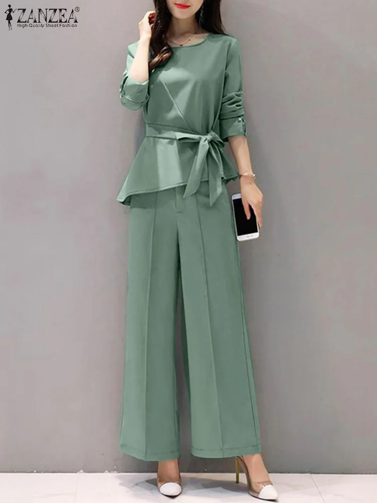 ZANZEA Casual Elegant Lace-Up Matching Sets Femme Irregular Hem Long Sleeve O-Neck Blouse Wide Leg Pants Woman Solid Suit 2PCS
ZANZEA Casual Elegant Lace-Up Matching Sets Femme Irregular Hem Long Sleeve O-Neck Blouse Wide Leg Pants Woman Solid Suit 2PCS