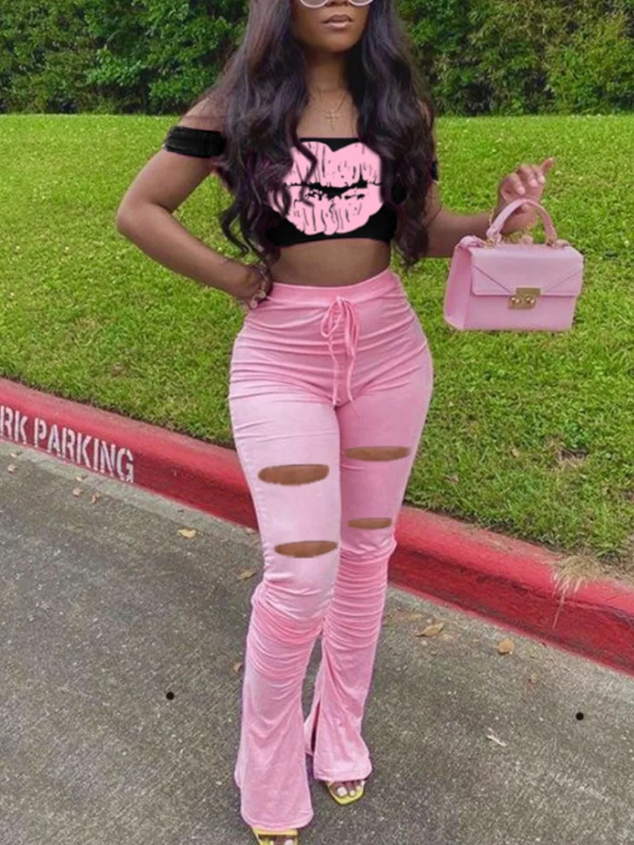 LW Off The Shoulder Lip Print Ripped Pants Set Sport Women's Set sexy Jogger Pants Suit Tracksuit Two Piece Set Fitness Outfits
LW Off The Shoulder Lip Print Ripped Pants Set Sport Women's Set sexy Jogger Pants Suit Tracksuit Two Piece Set Fitness Outfits
