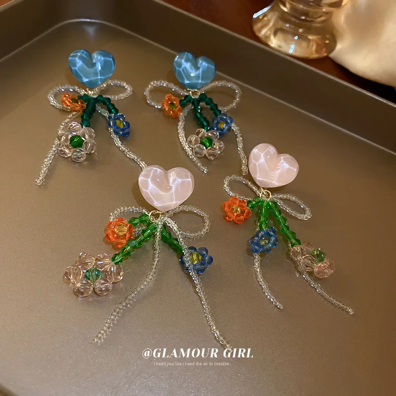 S925 Sterling Silver Needle Pink/Blue Heart Crystal Beads Flower Bowknot Romantic Drop Earrings
S925 Sterling Silver Needle Pink/Blue Heart Crystal Beads Flower Bowknot Romantic Drop Earrings