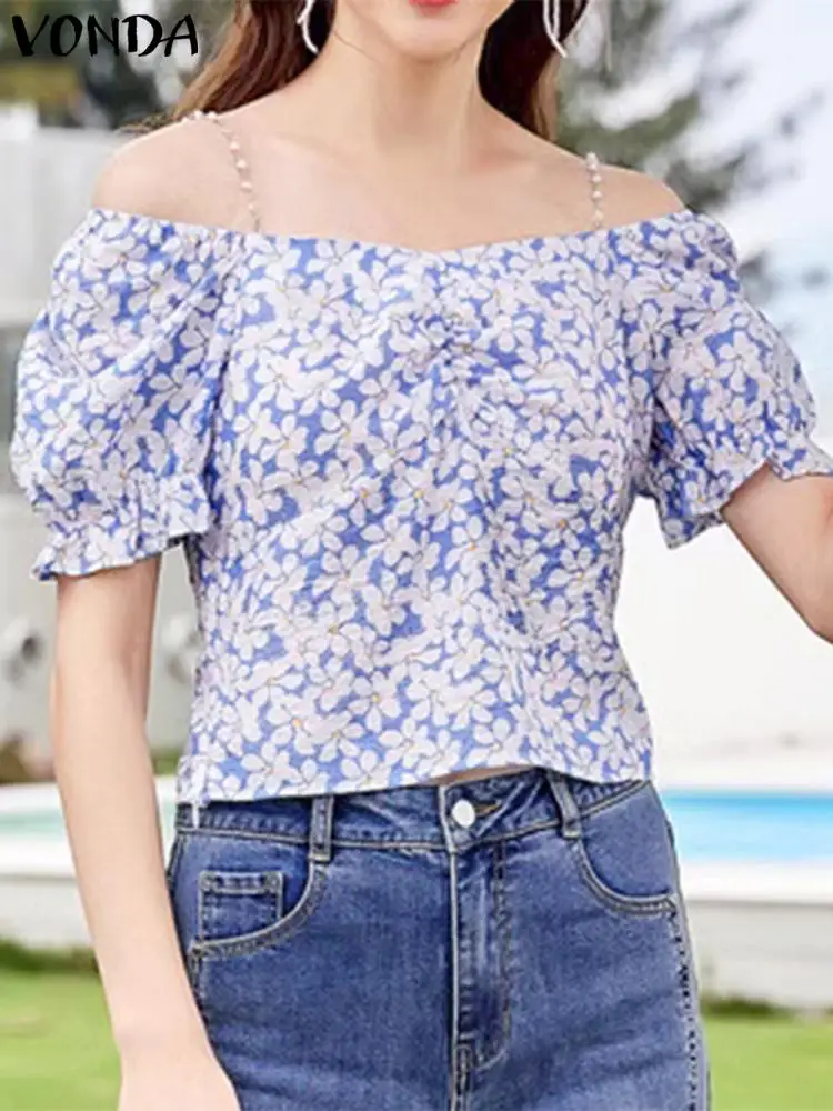 

Рубашка VONDA женская с принтом, модная пикантная блузка с квадратным вырезом, топ с коротким рукавом и оборками, элегантная офисная одежда, лето 2023