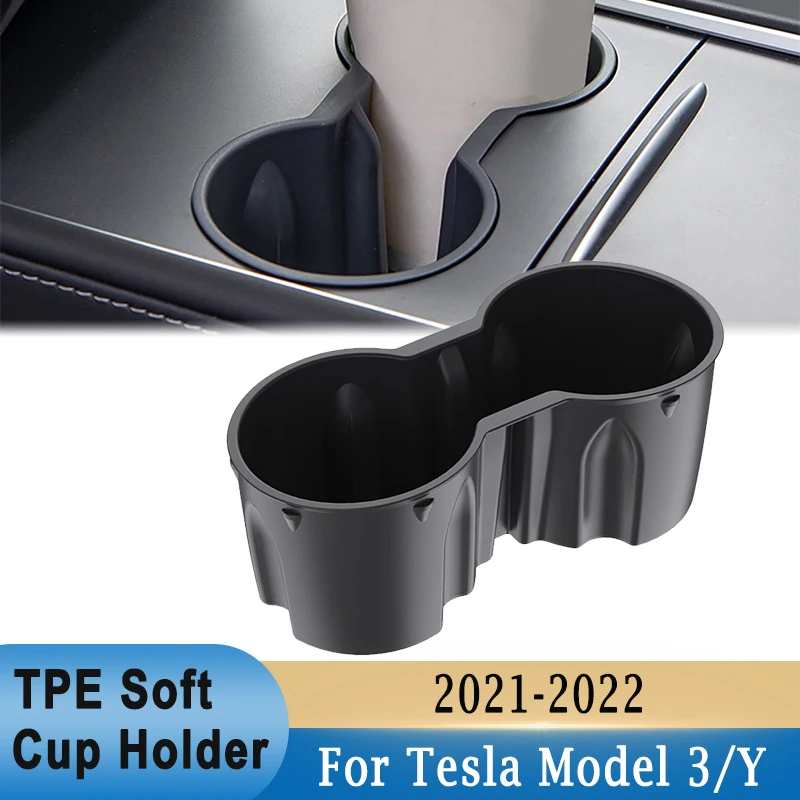 

Center Console Cup Holder Slot TPE Double Hole Water Cup Fixing Storage Box Insert Limiter For Tesla Model 3 Model Y 2021 2022