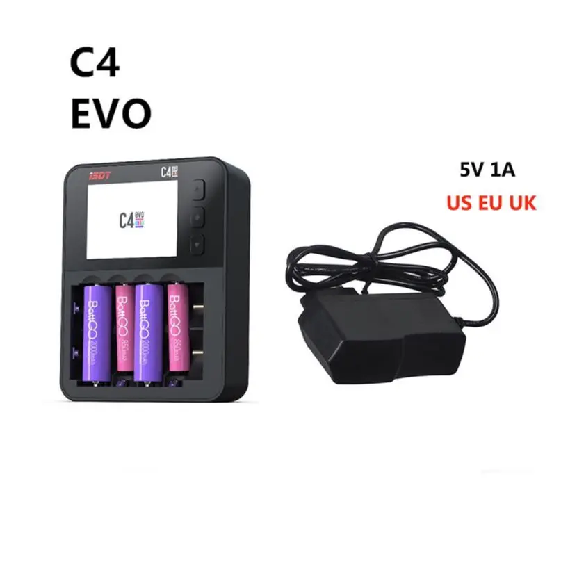 ISDT C4 EVO Smart Battery Charger with Type-C QC3.0 Output for AA AAA Li-ion Battery with IPS Display Screen and Fire Prevention
ISDT C4 EVO Smart Battery Charger with Type-C QC3.0 Output for AA AAA Li-ion Battery with IPS Display Screen and Fire Prevention