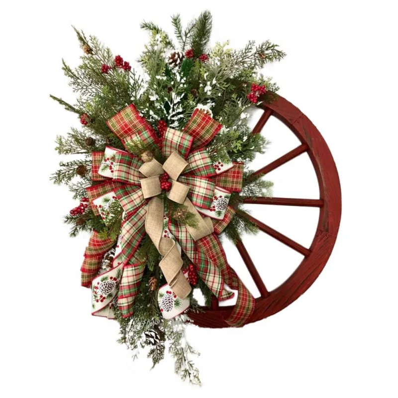 New Year Gifts Christmas Hanging Wreath Xmas Wreath Wood Farmhouse Wagon Wheel Xmas Wreath for Winter Christmas Decorations
New Year Gifts Christmas Hanging Wreath Xmas Wreath Wood Farmhouse Wagon Wheel Xmas Wreath for Winter Christmas Decorations