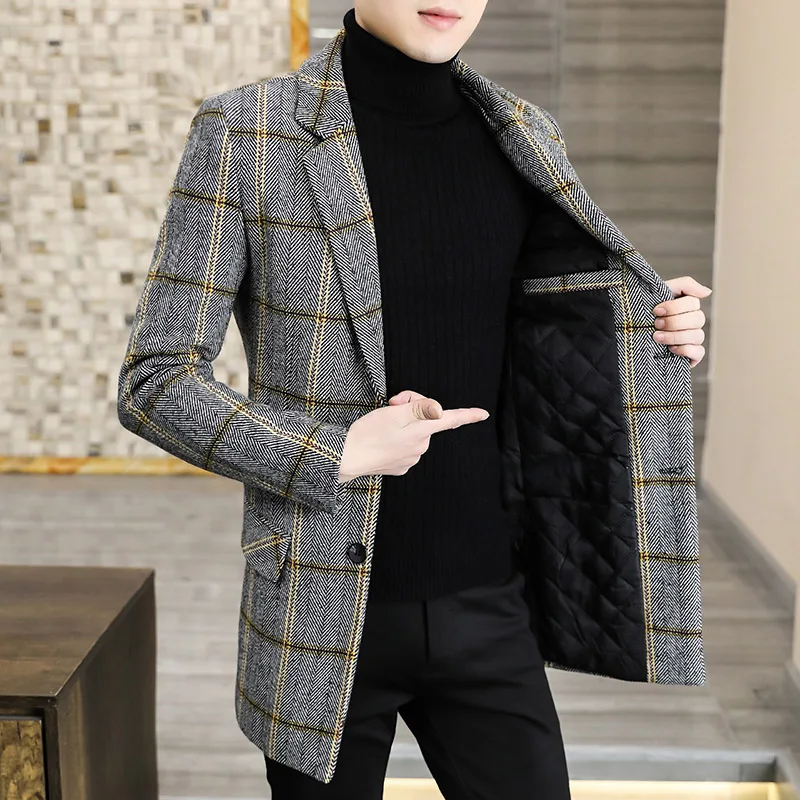 Men's Casual Woolen Coat Autumn Winter Mid-Long Plaid Cotton Wool Blends Coats Business Outwear Overcoat Thick Warm Windbreaker
Men's Casual Woolen Coat Autumn Winter Mid-Long Plaid Cotton Wool Blends Coats Business Outwear Overcoat Thick Warm Windbreaker
