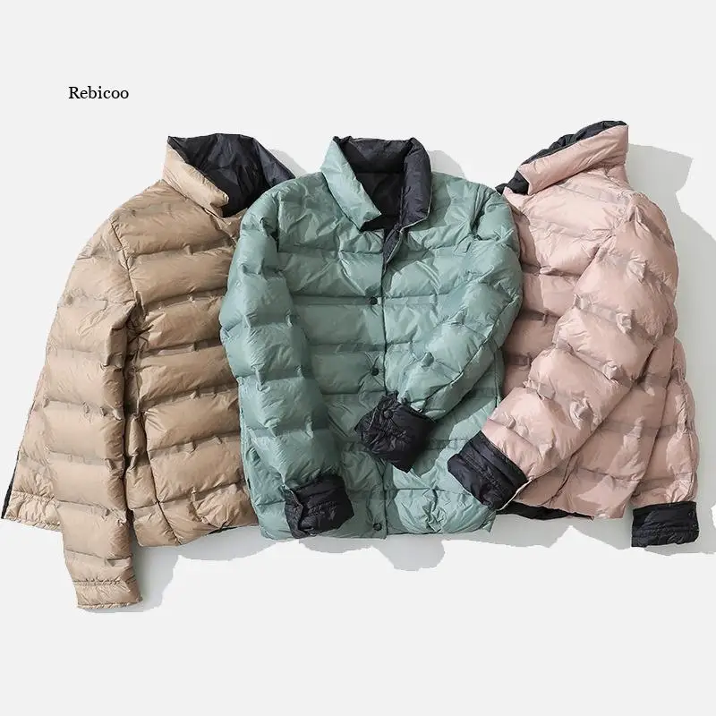 Women 90% Down Jacket Double Sided Stand Collar Female Coat Solid Single Breasted Winter Fashion Casual Lady Short Jackets
Women 90% Down Jacket Double Sided Stand Collar Female Coat Solid Single Breasted Winter Fashion Casual Lady Short Jackets