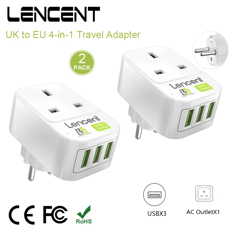 Дорожный адаптер LENCENT с вилкой Стандарта Великобритании и Европы, 2 шт., с 1 розеткой переменного тока, 3 USB-адаптера для зарядного устройства, ...
Дорожный адаптер LENCENT с вилкой Стандарта Великобритании и Европы, 2 шт., с 1 розеткой переменного тока, 3 USB-адаптера для зарядного устройства, ...