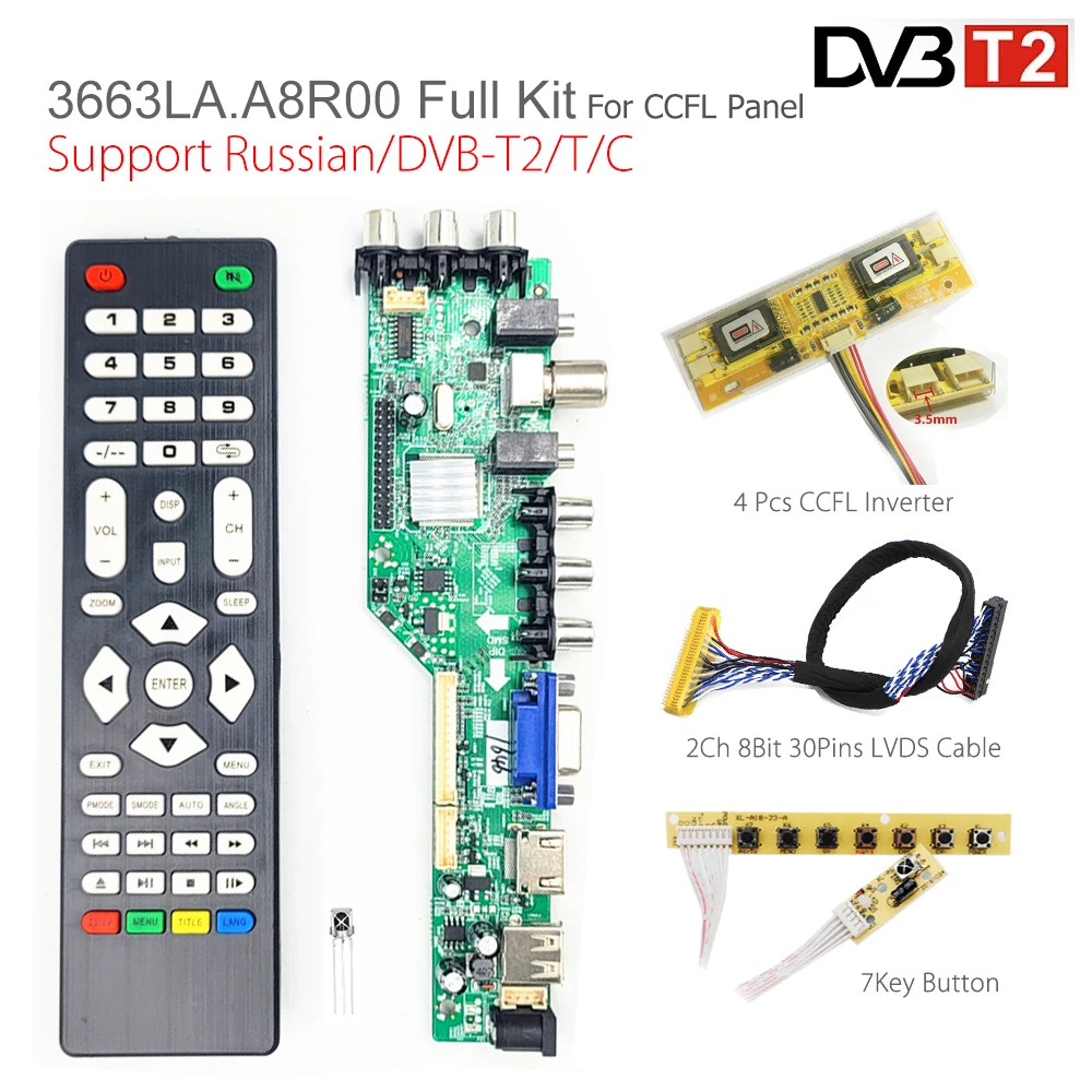 Универсальная плата драйвера контроллера ЖК-телевизора с цифровым сигналом DVB-T2 DVB-T/C + 7 кнопок + 2 канала 8 бит 30 контактов + инвертор 3463A русск... 
Универсальная плата драйвера контроллера ЖК-телевизора с цифровым сигналом DVB-T2 DVB-T/C + 7 кнопок + 2 канала 8 бит 30 контактов + инвертор 3463A русск...