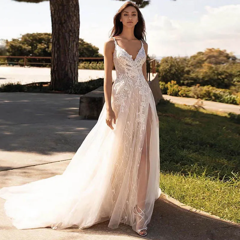 Charming Boho Wedding Dresses V-Neck Spaghetti Straps Appliques Floor Length Bridal Gown Custom Made For Women Vestidos De Noiva
Charming Boho Wedding Dresses V-Neck Spaghetti Straps Appliques Floor Length Bridal Gown Custom Made For Women Vestidos De Noiva