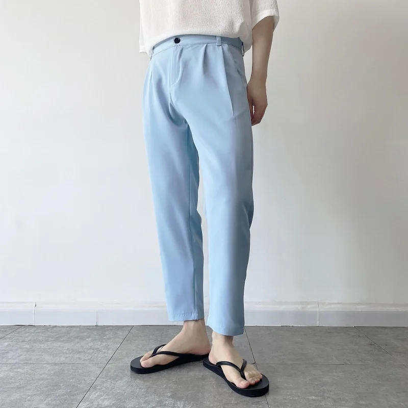 SYUHGFA 2023 Summer Korean Men Casual Ankle-length Pant Straight Loose Trousers Solid Color Design Streetwear
SYUHGFA 2023 Summer Korean Men Casual Ankle-length Pant Straight Loose Trousers Solid Color Design Streetwear