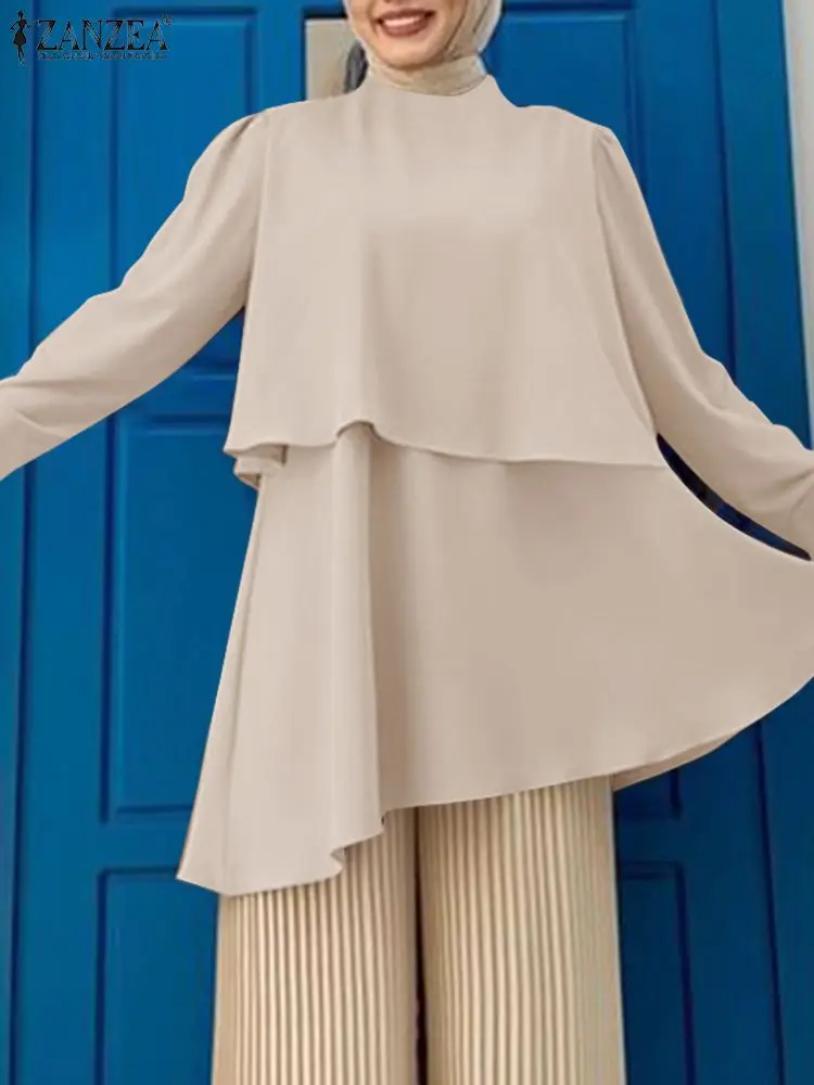 

ZANZEA Fashion Long Sleeve Ruffles Shirt Casual Solid Muslim Abaya Hijab Tops Islamic Clothing Blusa Women Ramadan Turkey Blouse