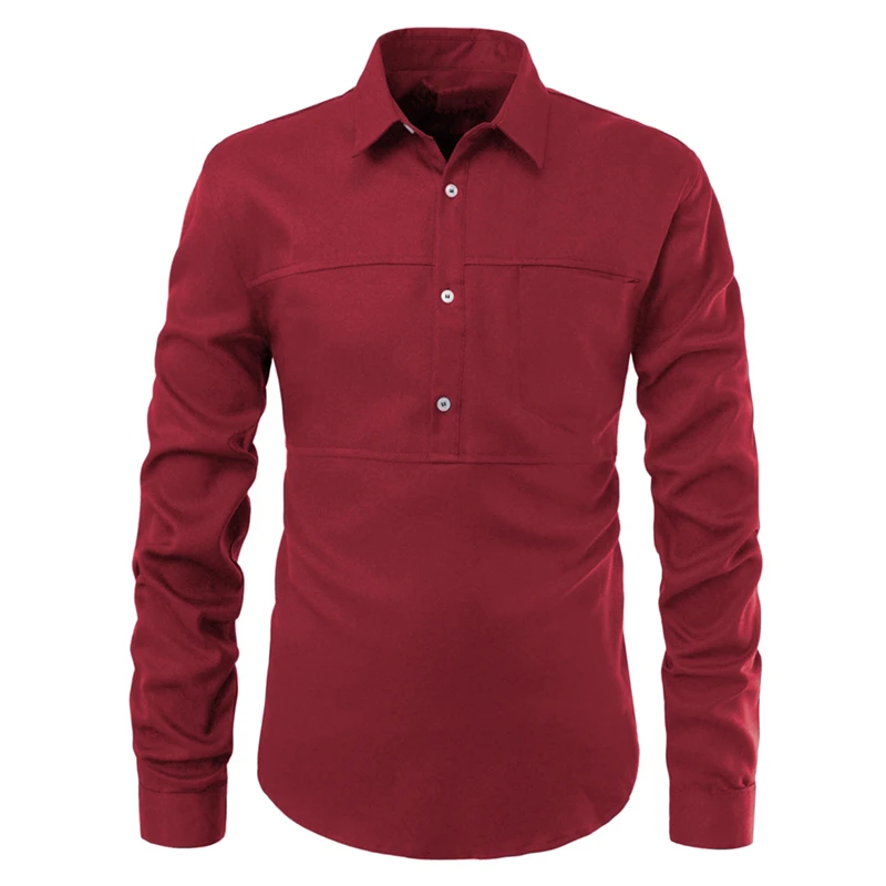 Mens Red Cotton Solid Color Patchwork Pullover T Shirts Fashion Slim Fit Chemise Homme Long Sleeve Beach Vacation Men's Clothing 
Mens Red Cotton Solid Color Patchwork Pullover T Shirts Fashion Slim Fit Chemise Homme Long Sleeve Beach Vacation Men's Clothing