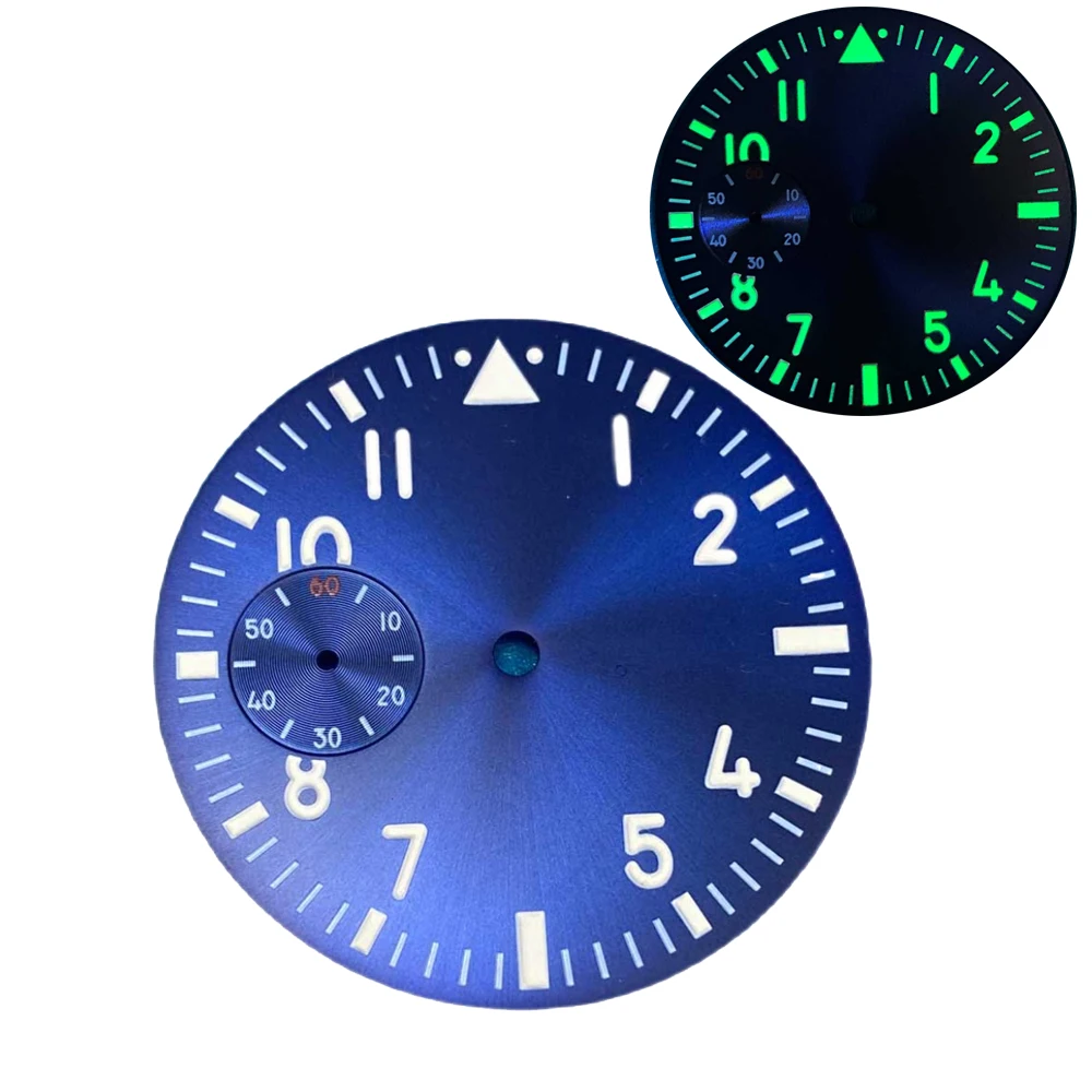 38.8mm Blue Watch Dial with Green Luminous Pilot's Watch Faces Watches Accessories for ETA6497 ST3620 Movement
38.8mm Blue Watch Dial with Green Luminous Pilot's Watch Faces Watches Accessories for ETA6497 ST3620 Movement