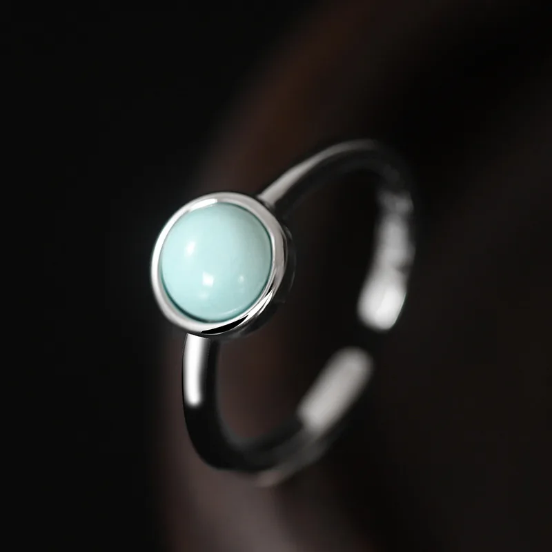 

Kinel Real 925 Sterling Silver Original Certified Round Natural Turquoise Ring For Women Vintage Simple Old Make Desgin 2023 New