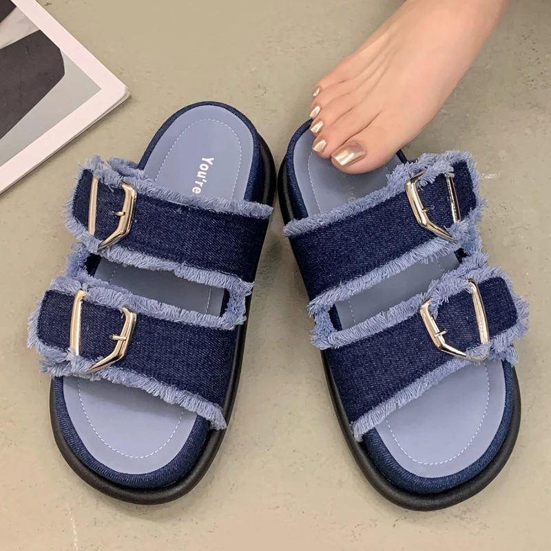 New In Ladies Shoes Slippers Thick Bottom Female Beach Outdoor Fashion Buckle Summer Denim Sandals Women Slippers Slides Shoes 
New In Ladies Shoes Slippers Thick Bottom Female Beach Outdoor Fashion Buckle Summer Denim Sandals Women Slippers Slides Shoes