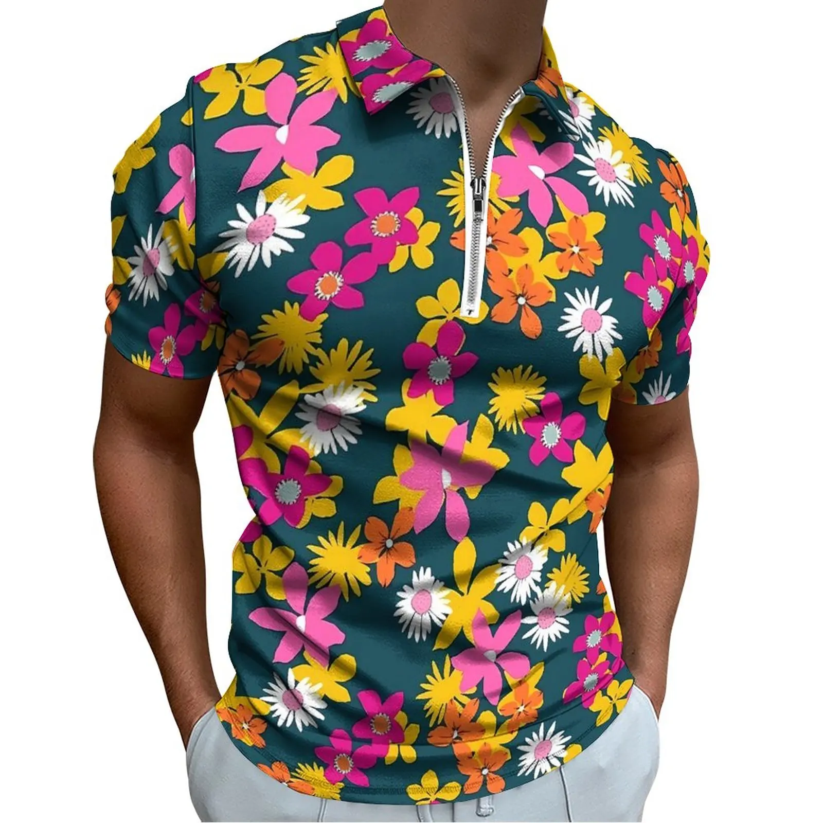 

Ditsy Floral Polo Shirts Man Colorful Flower Casual Shirt Day Stylish Zipper T-Shirts Short Sleeve Design Oversize Clothing