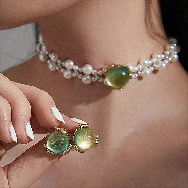 Gift For Women 2 Set French Necklace Green EarDrop S925 Silver Needle Chain Artificial Gemstone Earrings Retro Baroque Earrings
Gift For Women 2 Set French Necklace Green EarDrop S925 Silver Needle Chain Artificial Gemstone Earrings Retro Baroque Earrings