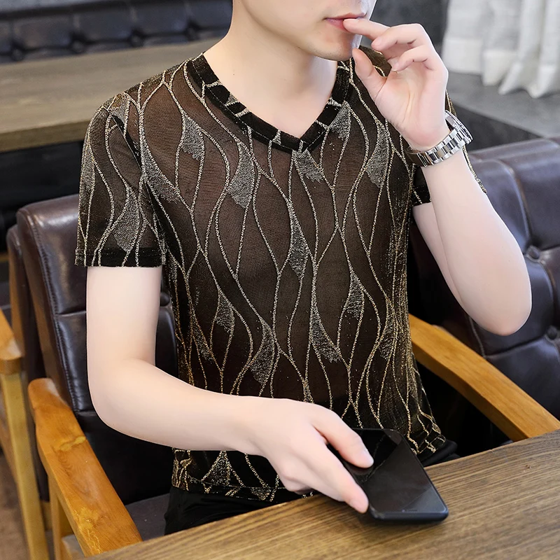 Luxury Jacquard Hot Stamping T-shirts Men Short Sleeve Breathable Casual Slim T Shirt V-neck Tops Tees Streetwear Men Clothing
Luxury Jacquard Hot Stamping T-shirts Men Short Sleeve Breathable Casual Slim T Shirt V-neck Tops Tees Streetwear Men Clothing