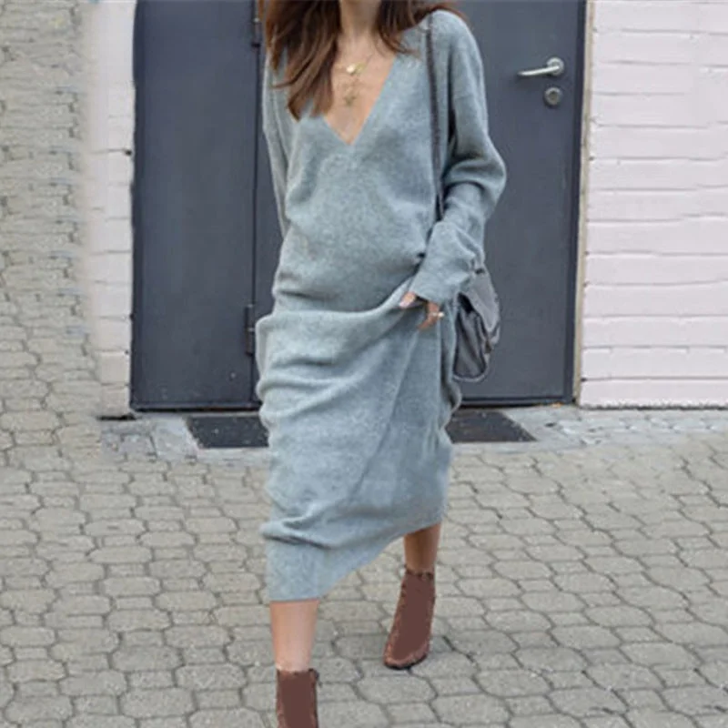 Sexy Women Maxi Dress with Long Sleeve V Neck Solid Loose Knitted Sweater Thin Long Shirt Dresses Women Casual Maxi Dresses Robe
Sexy Women Maxi Dress with Long Sleeve V Neck Solid Loose Knitted Sweater Thin Long Shirt Dresses Women Casual Maxi Dresses Robe