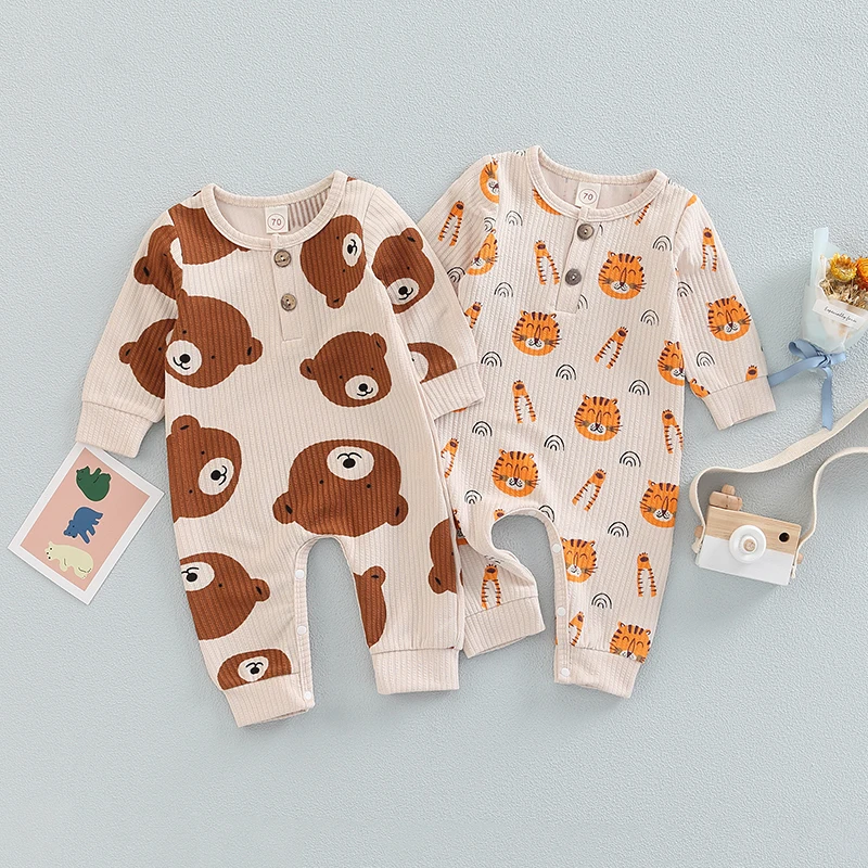 Baby Boys Jumpsuit, Long Sleeve Crew Neck Cartoon Bear/Tiger Print Casual Autumn Romper, 0-18Months
Baby Boys Jumpsuit, Long Sleeve Crew Neck Cartoon Bear/Tiger Print Casual Autumn Romper, 0-18Months
