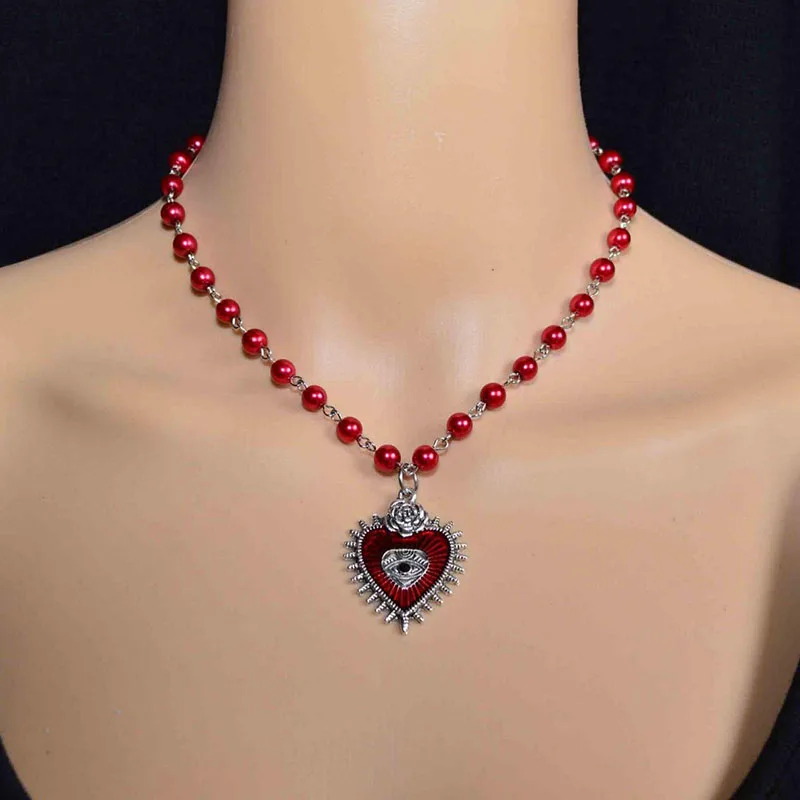 Gothic Eye of Evil Love Heart Pendant Necklace Women Imitation Pearl Beads Chain Blood Rose Necklace Goth Jewelry Accessories
Gothic Eye of Evil Love Heart Pendant Necklace Women Imitation Pearl Beads Chain Blood Rose Necklace Goth Jewelry Accessories