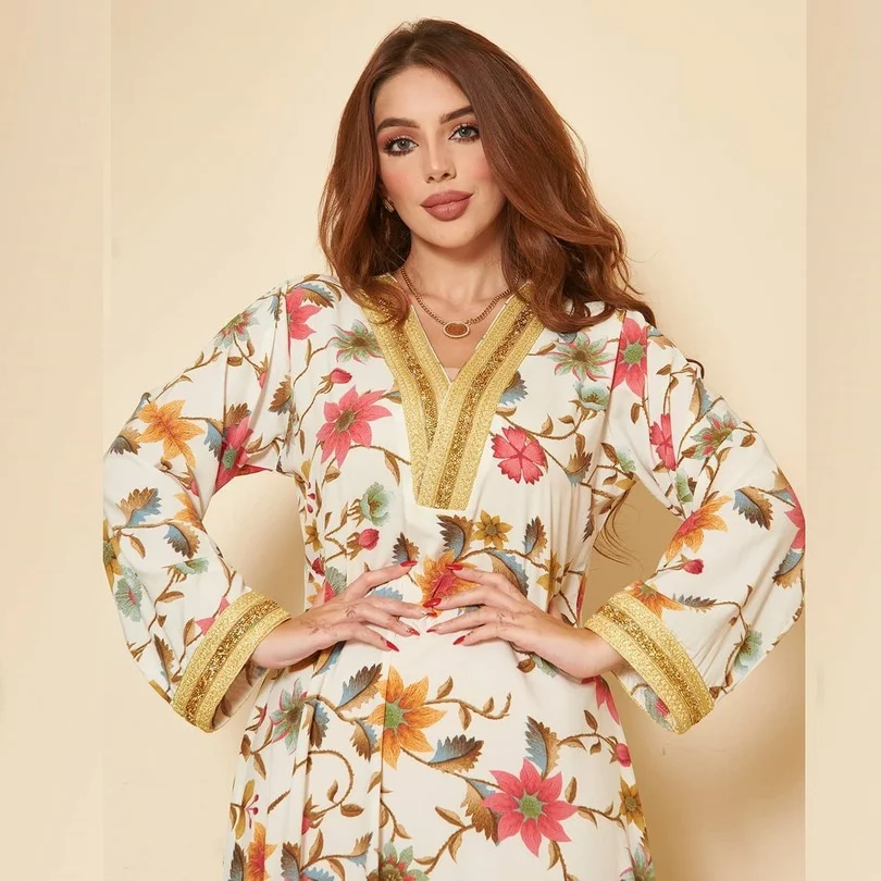 Ramadan Eid Maxi Dress for Women White Elegant Ethnic Floral Diamond Band Abaya Fashion Muslim Dubai Turkey Oman Arabic Clothes
Ramadan Eid Maxi Dress for Women White Elegant Ethnic Floral Diamond Band Abaya Fashion Muslim Dubai Turkey Oman Arabic Clothes