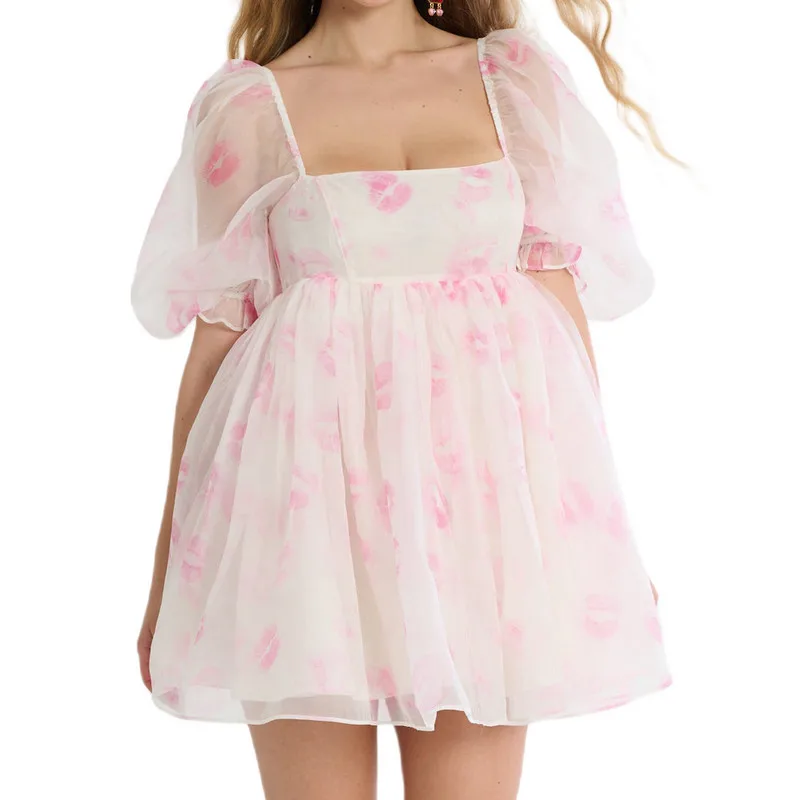 Women Sweet Lolita Mini Dress Summer Clothes 2023 Elegant Short Sleeve Lip Print Square Neck Tulle A-Line Dress Beach Streetwear
Women Sweet Lolita Mini Dress Summer Clothes 2023 Elegant Short Sleeve Lip Print Square Neck Tulle A-Line Dress Beach Streetwear