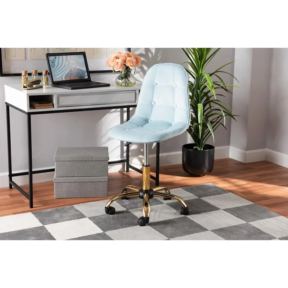 Baxton Studio Kabira Contemporary Glam and Luxe Aqua Velvet Fabric and Gold Metal Swivel Office chair
Baxton Studio Kabira Contemporary Glam and Luxe Aqua Velvet Fabric and Gold Metal Swivel Office chair