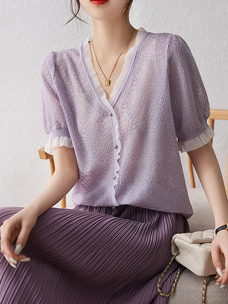 Thin Knitted Sweater Women Unlock The New Fashion Bright Diamond-studded Wood Ear Edge Bright Silk Embellishment, Loose V-neck
Thin Knitted Sweater Women Unlock The New Fashion Bright Diamond-studded Wood Ear Edge Bright Silk Embellishment, Loose V-neck