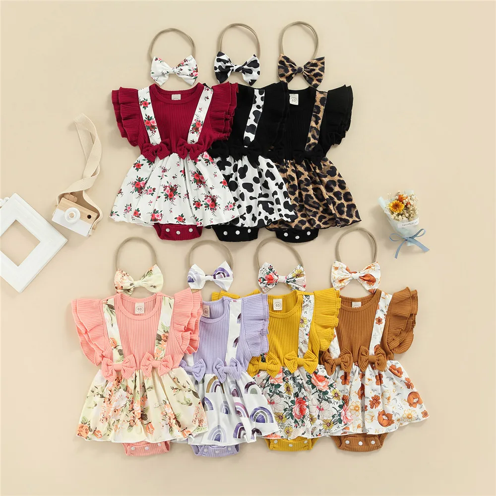 Baby Girl Floral Print Romper Dress with Headband Cute Bow Ruffle Bodysuits 0-18M Newborn Infant Toddler Summer Casual Jumpsuits
Baby Girl Floral Print Romper Dress with Headband Cute Bow Ruffle Bodysuits 0-18M Newborn Infant Toddler Summer Casual Jumpsuits