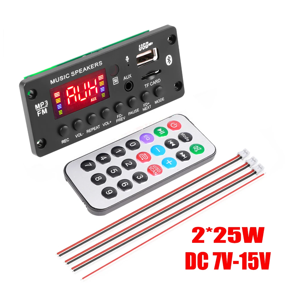 

2*25W 7-15V 50W Amplifier Car MP3 Player Decoder Board Bluetooth 5.0 USB Recording Module Handsfree Support FM AUX Recorders