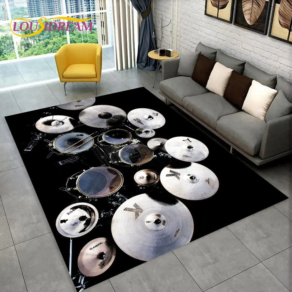 

Drum Kit Music Instruments Area Rug,Carpet Rug for Living Room Bedroom Sofa Doormat Decoration, Kids Play Non-slip Floor Mat 3D