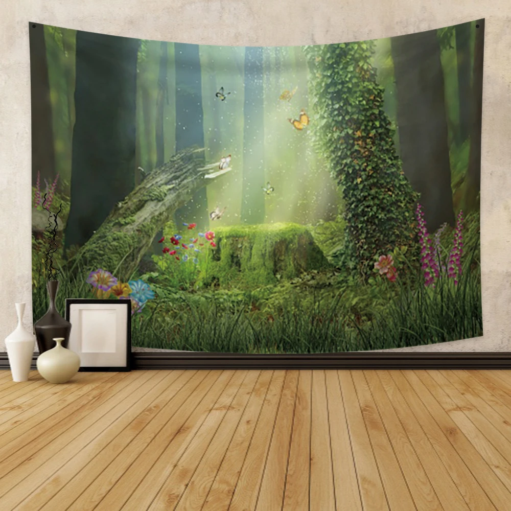 

Dreamy Forest Butterfly Tapestry Wall Hanging Green Plant Flower Tapestry Decoration Art for Bedroom Living Room Dorm Home Decor