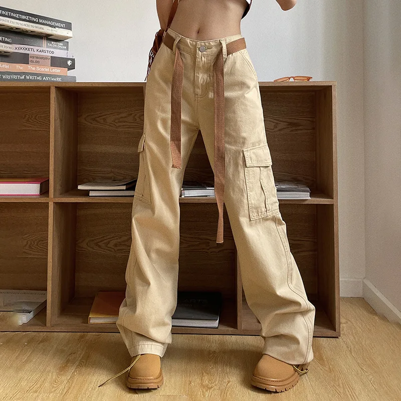 Women Patchwork Khaki Cargo Pants High Waist Long Trousers with Big Pocket Vintage Straight Denim Pants Jeans with Belt Trousers
Women Patchwork Khaki Cargo Pants High Waist Long Trousers with Big Pocket Vintage Straight Denim Pants Jeans with Belt Trousers