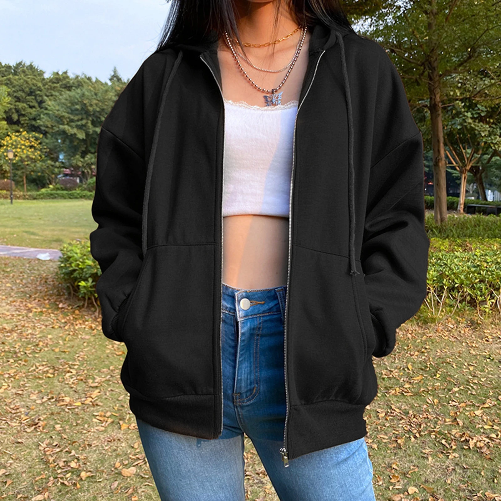 Ladies Basic Sweatshirt Loose Fit Women Hoodie with Pockets Solid Color Casual Style Long Sleeve Zipper Streetwear Suit
Ladies Basic Sweatshirt Loose Fit Women Hoodie with Pockets Solid Color Casual Style Long Sleeve Zipper Streetwear Suit