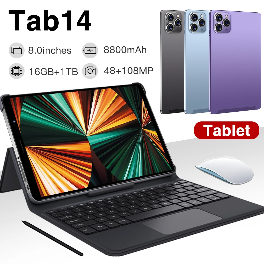 

Планшет TAB14 на Android 12, 8 дюймов, 16 ГБ + 1 ТБ, 8800 мАч, 48 + 108 МП, с клавиатурой, Bluetooth и функцией телефонного звонка, GPS, Google Play