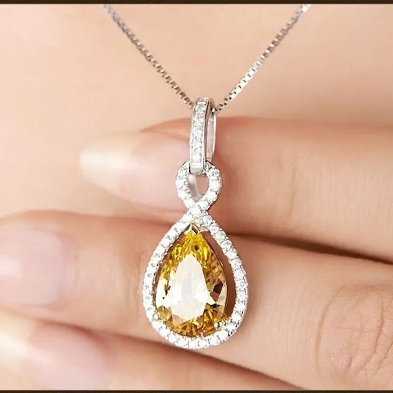 New Luxury Trendy Silver Plated Water Drop Crystal Pendant Necklaces For Women Yellow CZ Stone Inlay Fashion Jewelry Party Gifts
New Luxury Trendy Silver Plated Water Drop Crystal Pendant Necklaces For Women Yellow CZ Stone Inlay Fashion Jewelry Party Gifts