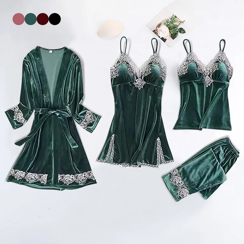 4pcs Sexy Velvet Pajama Set Sexy Lace Soft Plush Robe Sling Nightdress Crop Top Trousers Lenceria Femenina Suit 2022 New Fashion
4pcs Sexy Velvet Pajama Set Sexy Lace Soft Plush Robe Sling Nightdress Crop Top Trousers Lenceria Femenina Suit 2022 New Fashion