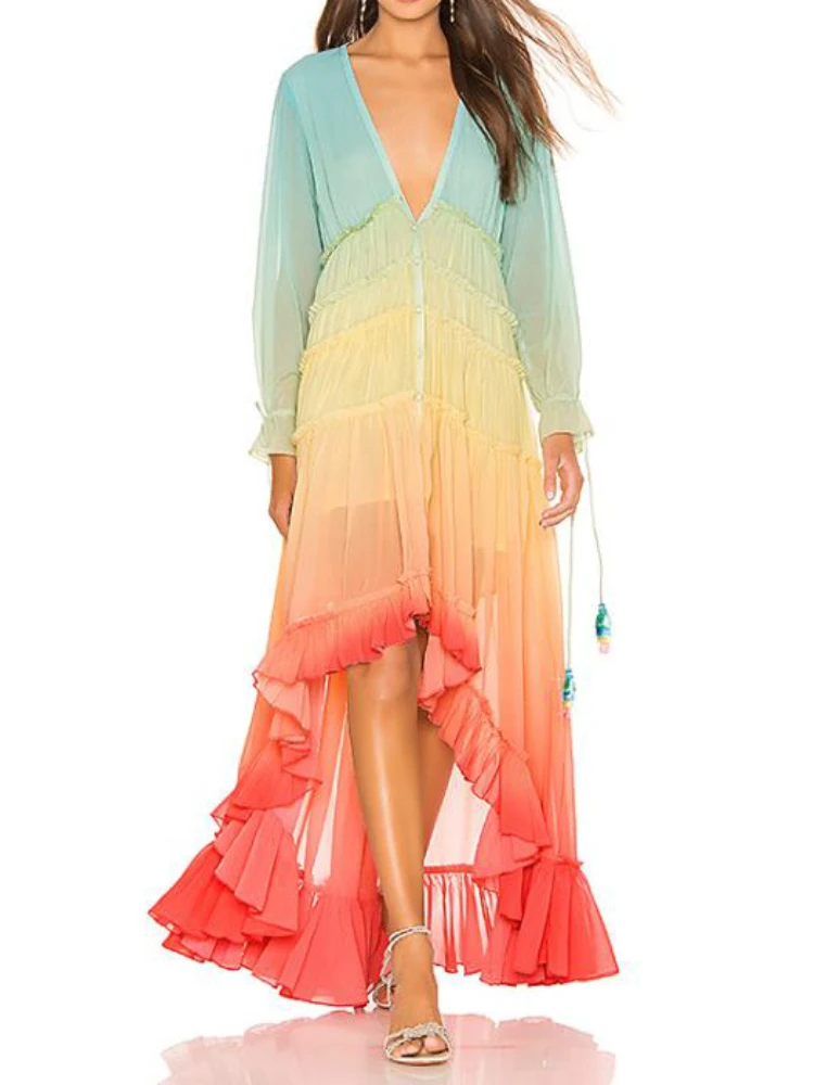 Dresses Women Summer Bohemian Dress Elegant Print Gradient Casual Loose Dress Sweet Rainbow Party Vestidos 2022 Beach Long Dress
Dresses Women Summer Bohemian Dress Elegant Print Gradient Casual Loose Dress Sweet Rainbow Party Vestidos 2022 Beach Long Dress