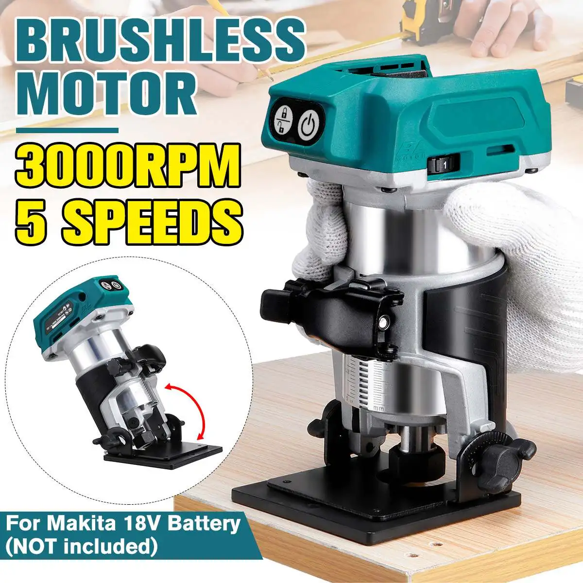 5 Speeds Brushless Cordless Electric Hand Trimmer Inclined Socket Wood Router Woodworking Engraving for Makita 18V Battery
5 Speeds Brushless Cordless Electric Hand Trimmer Inclined Socket Wood Router Woodworking Engraving for Makita 18V Battery