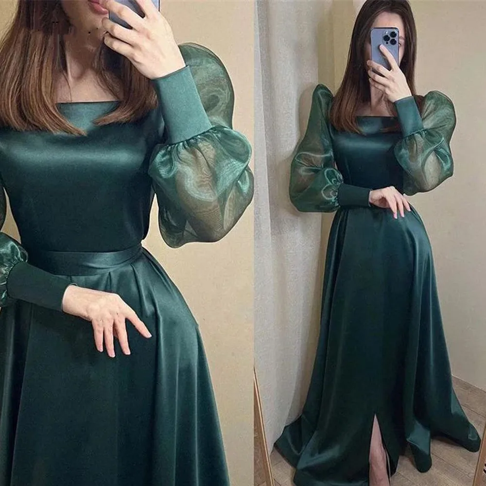 Simple Emermald Green Satin Evening Dresses Puff Long Sleeves Square Neck Floor Length Girls Party Formal Prom Gowns
Simple Emermald Green Satin Evening Dresses Puff Long Sleeves Square Neck Floor Length Girls Party Formal Prom Gowns