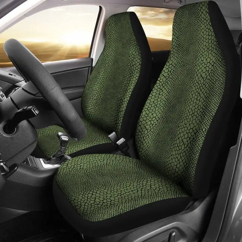 

Natural Green Color Reptile Lizard Snake Skin Scales Pattern Car Seat Covers Set Protectors Universal Fit For Car and SUV Bucket