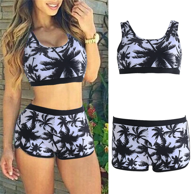 2Pcs Womens Crop Top High Waist Shorts Bikini Tropical Coconut Tree Print Colorful Sporty Tankini Beachwear Swimwear
2Pcs Womens Crop Top High Waist Shorts Bikini Tropical Coconut Tree Print Colorful Sporty Tankini Beachwear Swimwear