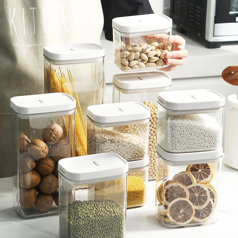 

1800ml Sealed Jar Grain Storage Box Container Storage Jars Transparent Plastic Kitchen Food Grade Nut Oatmeal Spice Storage Jar